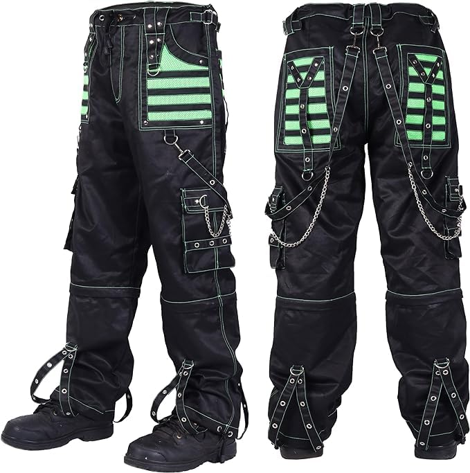 Women Black/Green Jeans Gothic Pant Rock Hard Trouser Streetwear Pants with Pockets/Short/Pant4