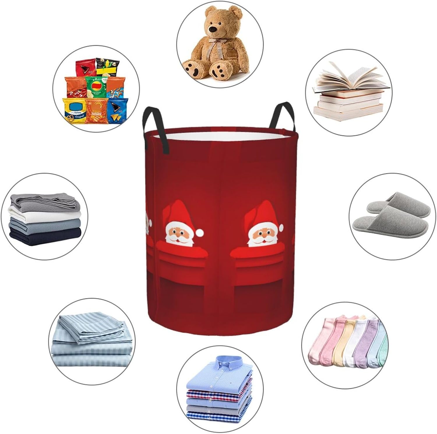 (Cute Santa Claus Print) Collapsible Laundry Baskets with Handles Waterproof 16.5 x 13.8 in Laundry Hampers Blanket Toy Storage Basket Laundry Room Organization image 5