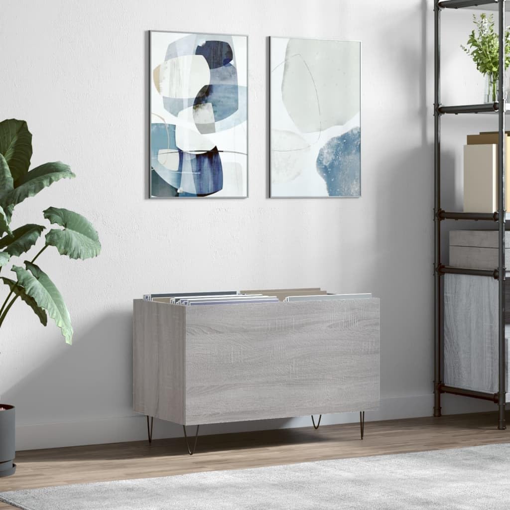 Armadio per dischi in legno Sonoma, 74,5 x 38 x 48 cm, con gambe in ferro, spazioso scaffale per vinile, CD, DVD, credenza, Hifirack e dispositivi multimediali in soggiorno