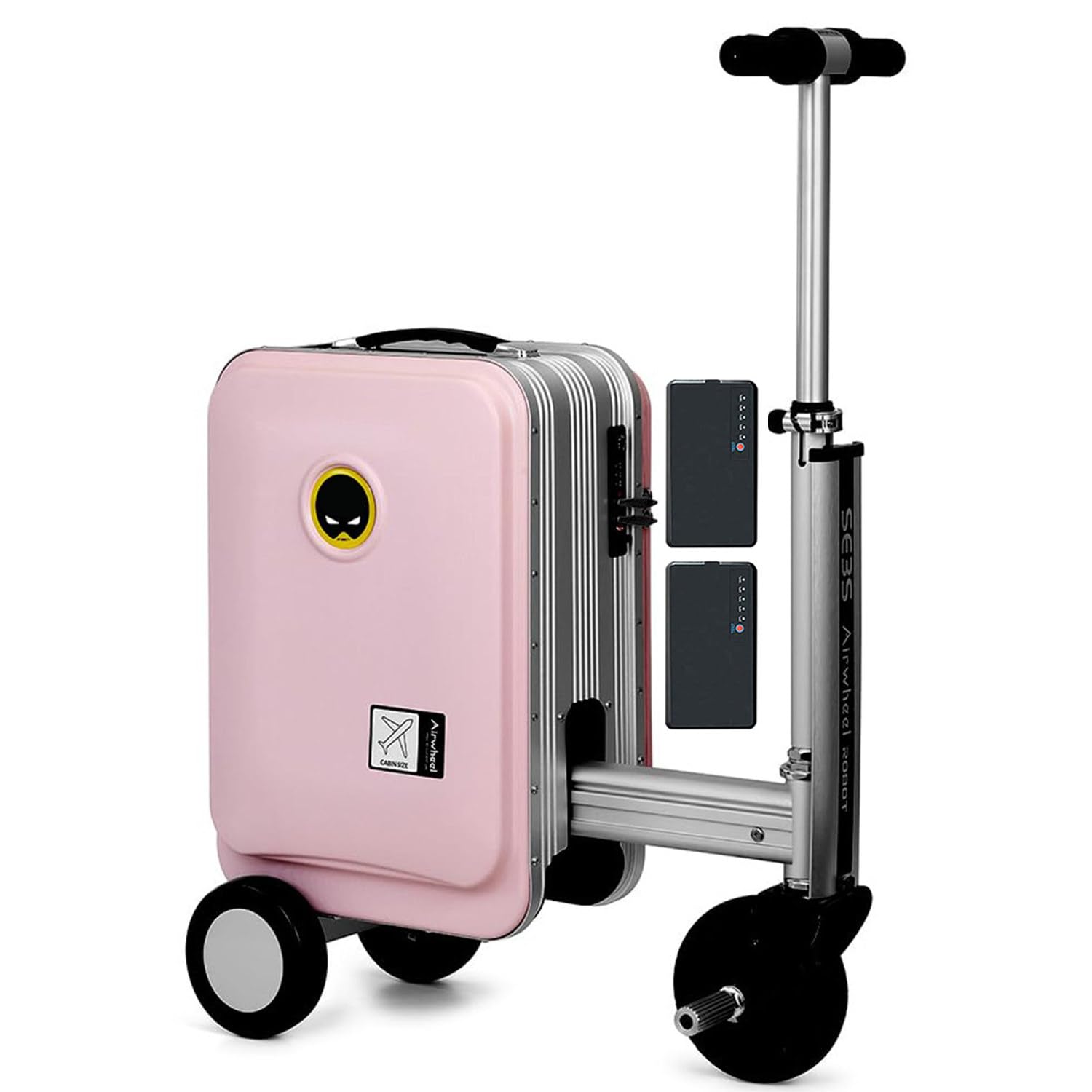 flatpincololeeSE3S 20L Smart Rideable Suitcase with 2 Batteries/Transparent Dust Cover, Electric Suitcase Can be Boarded, 73.26WH Removable Battery, Aluminum Alloy Frame, Load 110kg,for Adults Travel ,Pink