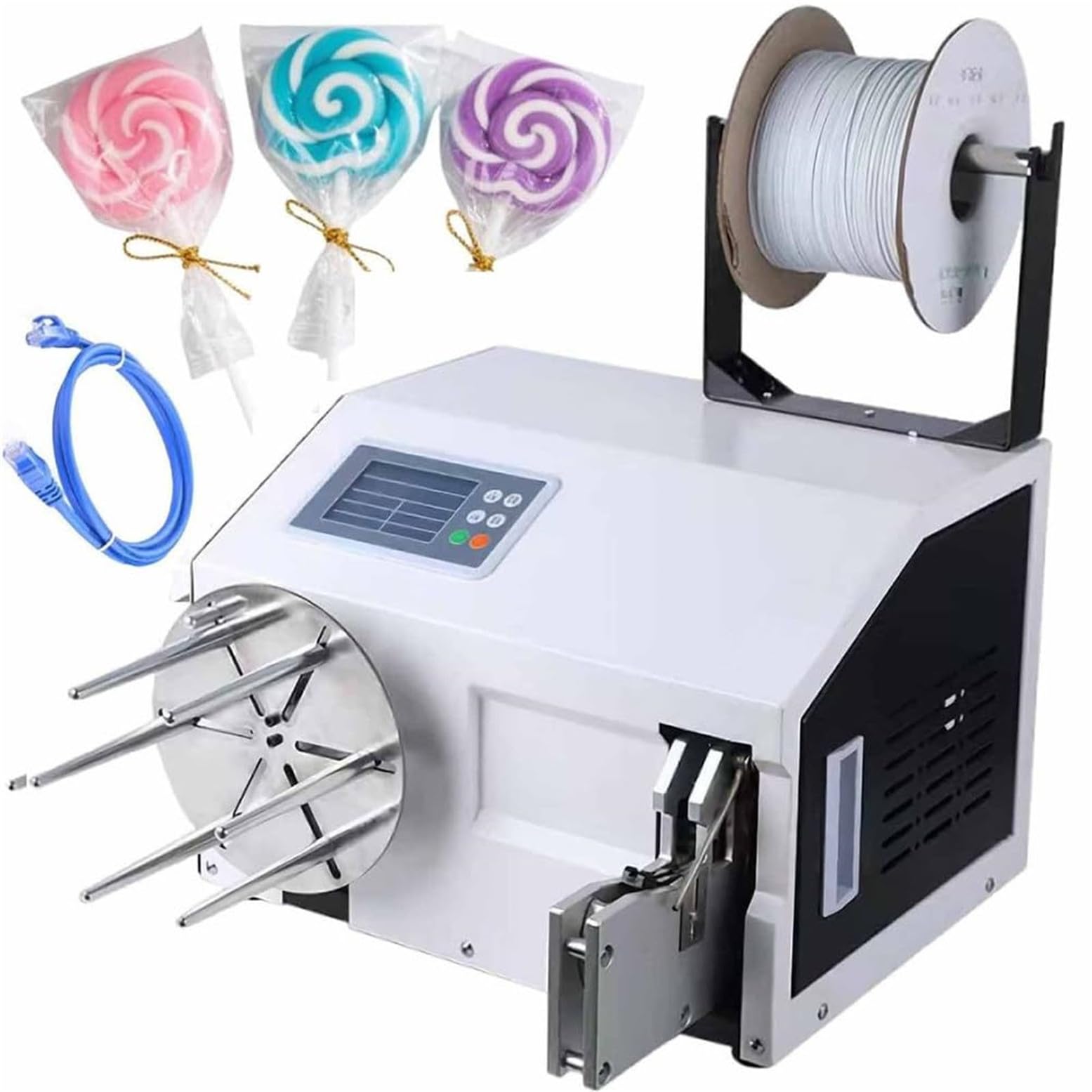 WYBYYDS Automatic Coil Winder Bundling,Automatic Wire Winding Tie Machine, Food Twist Tying Machine, 1 s/time, 70-128mm Length, for Supermarkets Bread,46x45x40cm