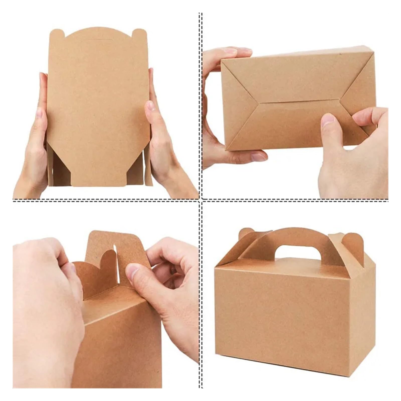 Lot de 48 boîtes de fête pliantes en papier kraft avec poignée - Marron - Boîtes à bonbons - Emballage cadeau (rouge)