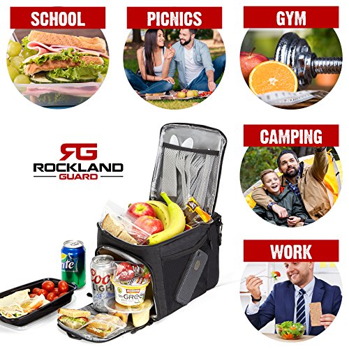 Rockland Guard Insulated Lunch Bag for Men - Lunch Box for Women with Compartments for Meal Prep Containers, Bottles, Snacks, Extra Storage Pockets - Lunchbox for Work, Travel, Picnic, Camping - Black by Rockland Guard - Used condition - Image 7