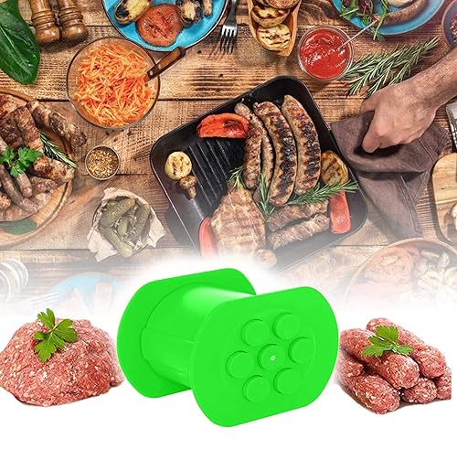 NIWWIN One Press Cevapcici Maker Hot Dog Maker Manueller Wursthersteller mit 7 Löchern, selbstgemachtem Fleischstreifen-Quetscher, Wurst-Fleischfüller-Kit Grillgrill-Zubehör (Grün)