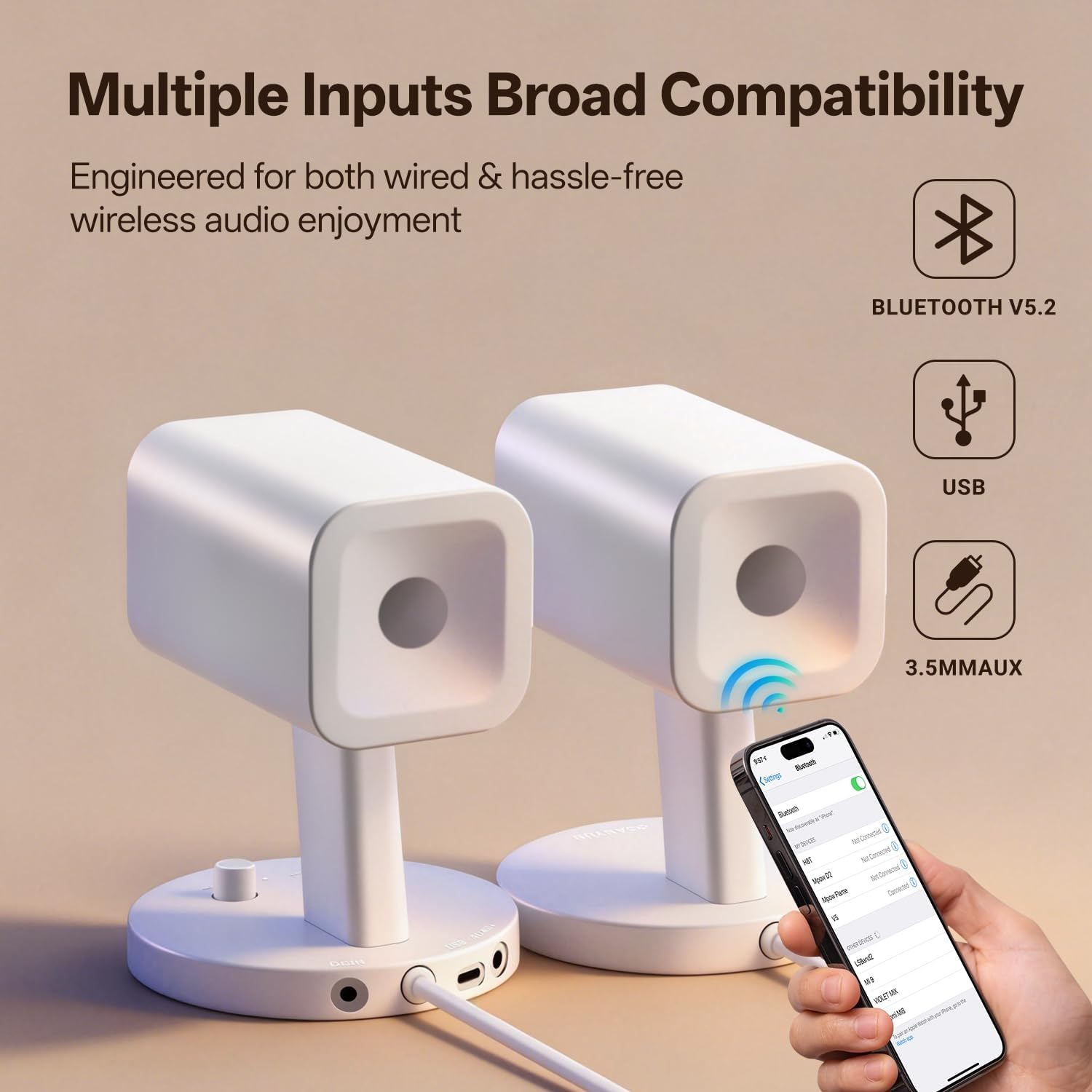 Sanyun SW202 24W Compact Computer Speakers, DSP 3 Modes 16bit USB DAC Bluetooth 5.2, 2.0 PC Multimedia RGB Gaming Speakers for Desktop Monitor Laptop, (Game/Movie/Music, White) - Image 7