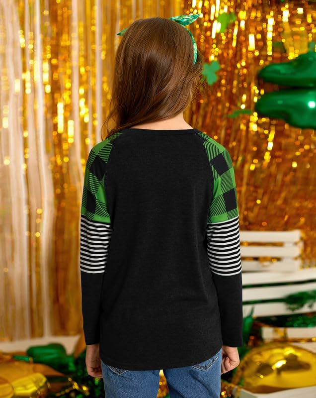 Image of BesserBay Girls St Patrick's Day Raglan Shirt Irish Sequin Lucky Stripe Shamrock Graphic Top 4-14 Years