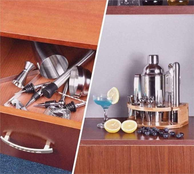 Set de Bar Coctelera de Acero Inoxidable 750ml con Marco de Madera miniatura 3