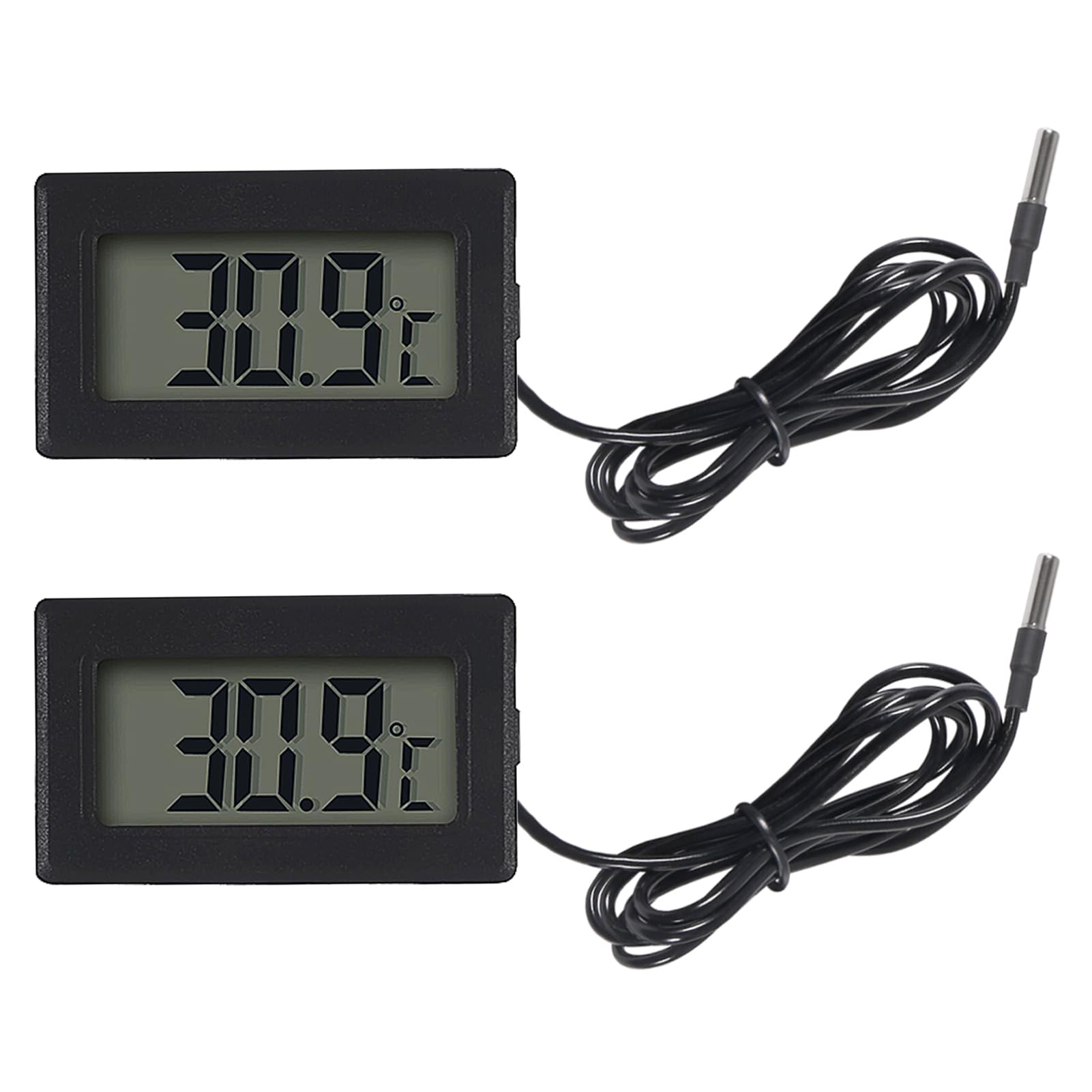 AITRIP 2 Stück digitales LCD-Thermometer, Temperaturmonitor mit externer Sonde für Kühlschrank, Gefrierschrank, Kühlschrank, Aquarium