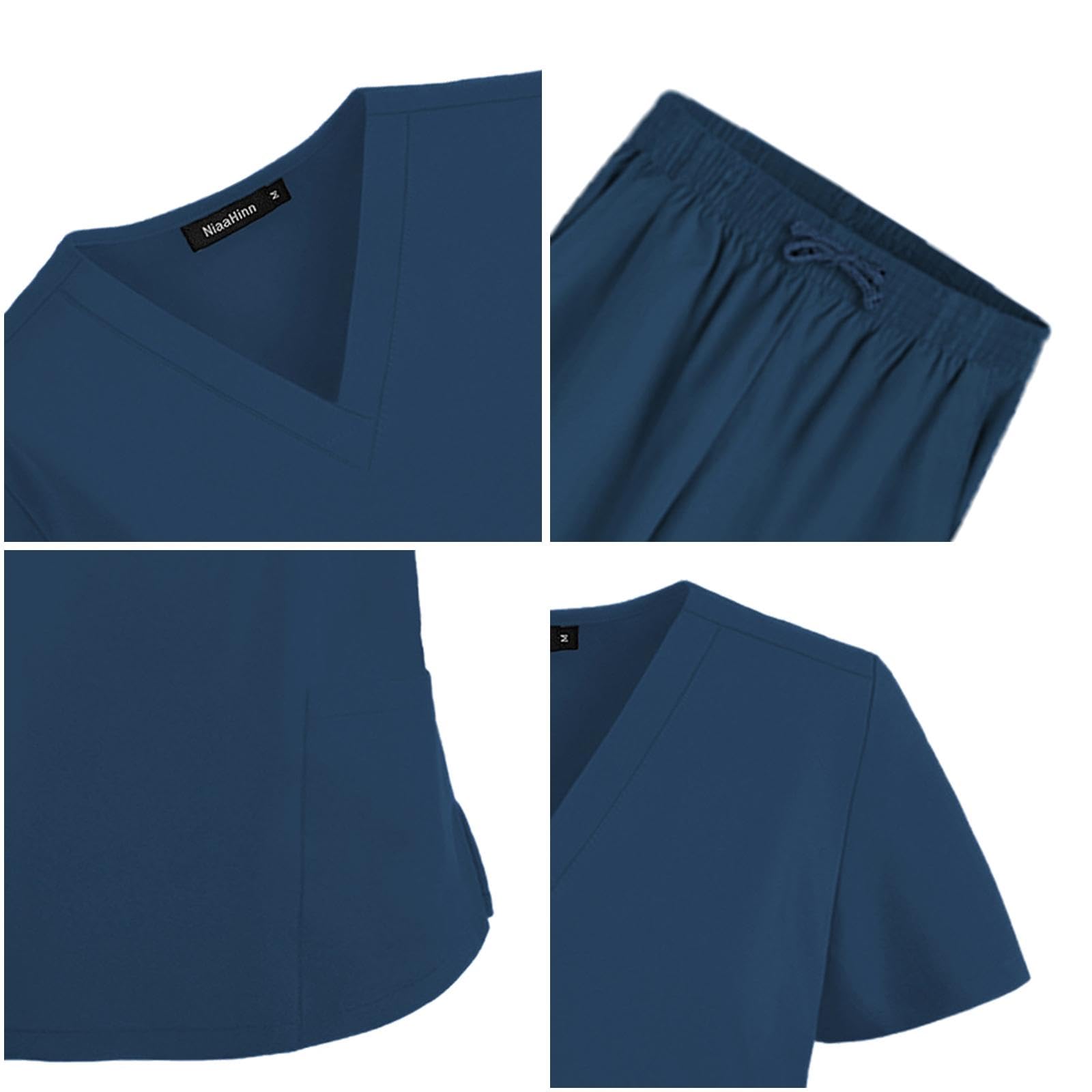 Oshhni Frauen Scrubs Sets Arbeitskleidung Kleidung Dünne Krankenpflegeuniformen Set Kurzarm für Skin Manage Cosmetology Beauty Spa Center, Marine, xxL
