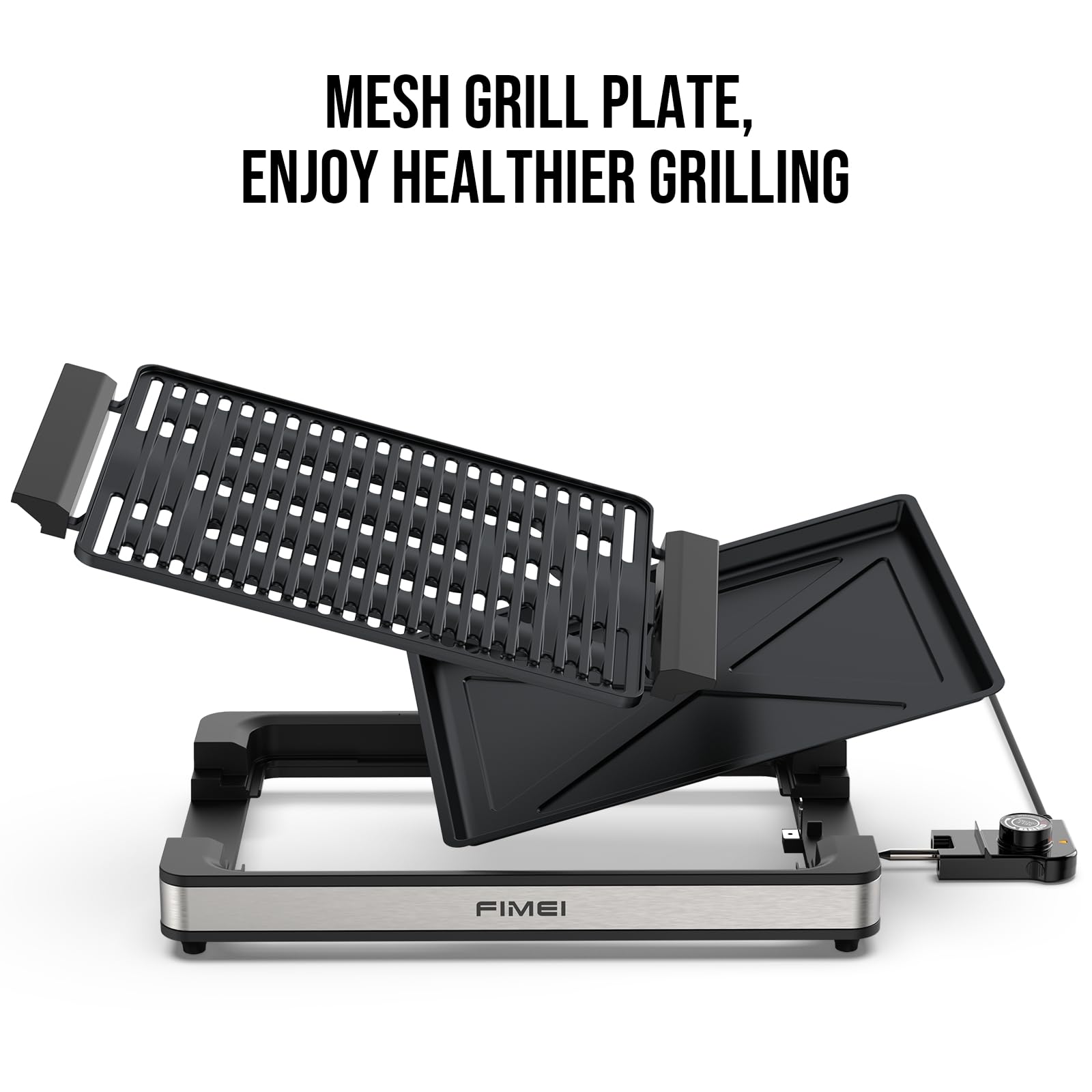 FIMEI Piastra Elettrica 1800W, Griglia da Tavolo Rivestimento Antiaderente, Piastra e Vassoio Lavabili in Lavastoviglie, Barbecue Elettrico Temperatura Regolabile, Interni ed Esterni