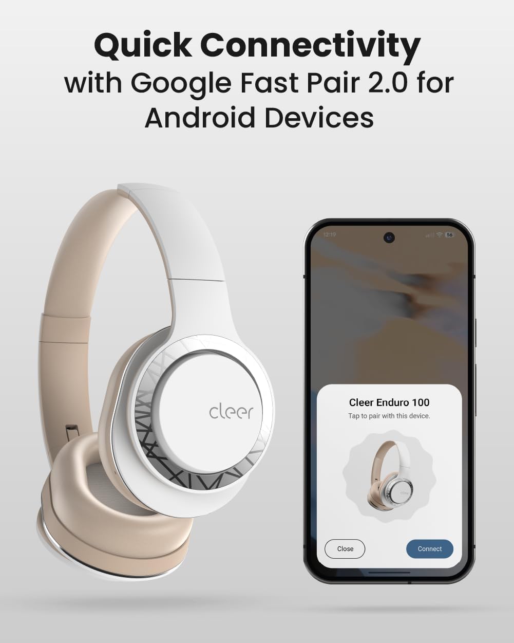 Cleer Audio Enduro 100 Bluetooth Wireless Over The Ear Headphone - Up to 100 Hours Battery Life, Built-in Mic, Hi-Res Sound, Comfortable Fit and Fordable Design, for iPhone & Android (Sand) image 5