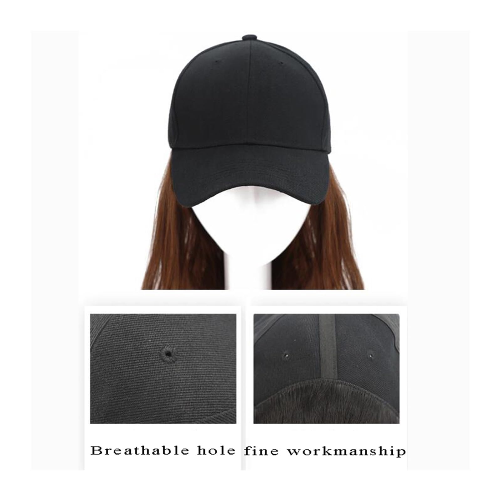 Gorra Calva Peluca larga y rizada con gorra de béisbol for mujer Pelo sintético Sombrero ajustable una pieza peluca pelo Gorro de Pelo(B)