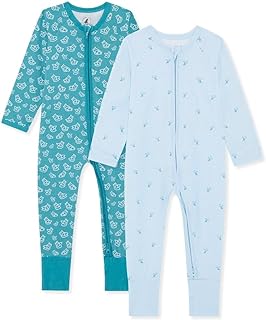 Lot de 2 Combinaisons de Nuit garçon et Fille - Coton Biologique, vêtements de Nuit Super Doux pour bébé - Vêtement zippé avec accès Facile