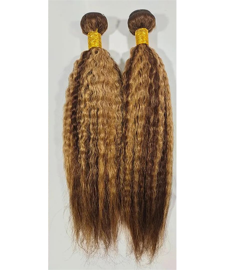 Mèches Naturelles Crépues Lisses À Reflets, Tissage En Lot Ombré Brun Blond Highlight Bundles 22 24 26 28