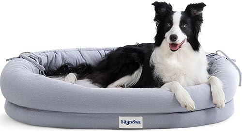 Cama ortopédica para perros grandes, sofá cama para mascotas con espuma de jaula de huevos, cojín de 4 lados, funda extraíble lavable y parte