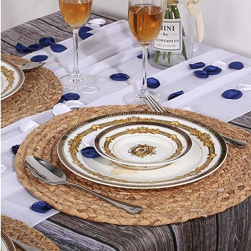 Water Hyacinth Woven Placemats, 13 inches Round Handwoven Boho Vintage Placemats Set of 6 Rattan Plate Chargers Wicker Tablemats Braided Heat Resistant Place Mats for Wedding Party by Kosmeey - Used condition - Image 3