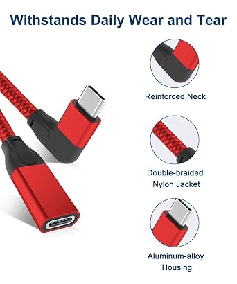 RUXELY Right Angle USB C Extension Cable 2M,90 Degree Type C 3.1 Gen2 10Gbps Female to Male Extender Cord,4K 60Hz L-Shaped USBC Thunderbolt 3 for MagSafe Charger,iPhone 15 16,MacBook,iPad Air 4 5 Pro