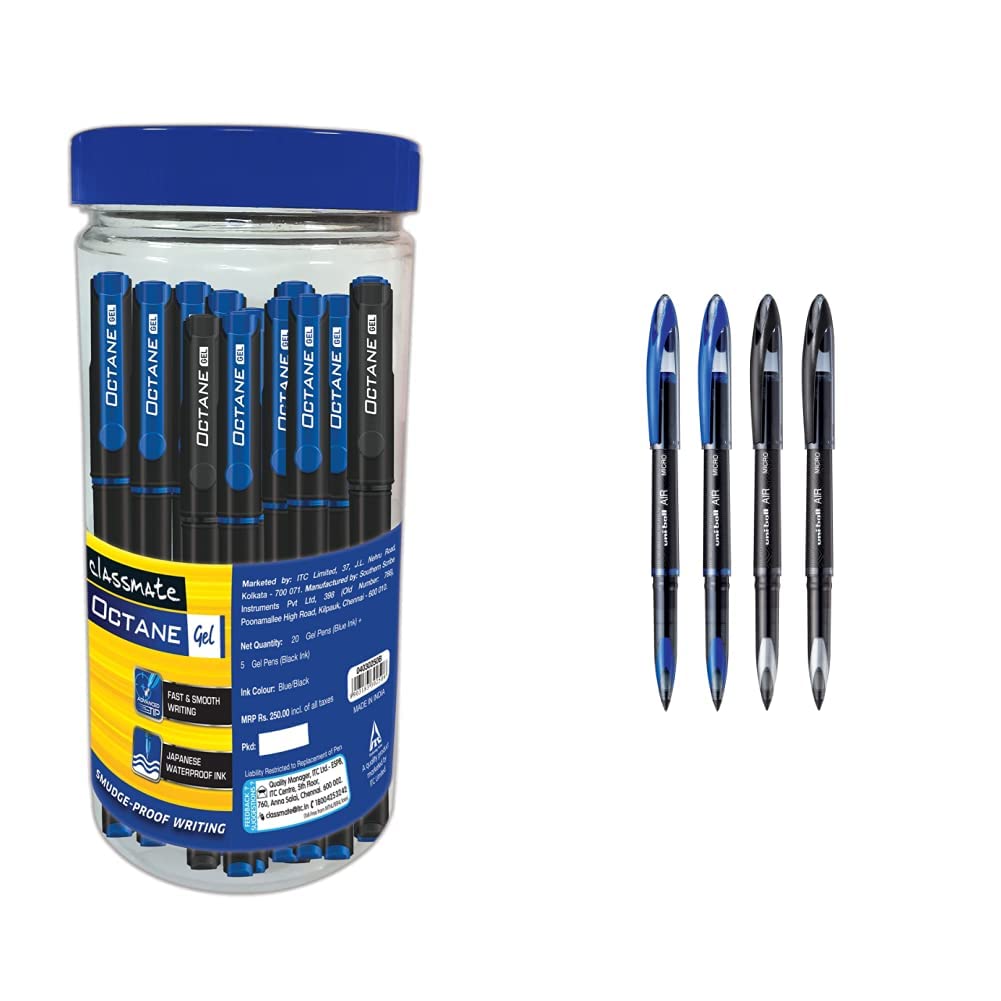 Classmate Octane Gel Pen (Blue & Black) Pack Of 25 + 10 Gel Refills