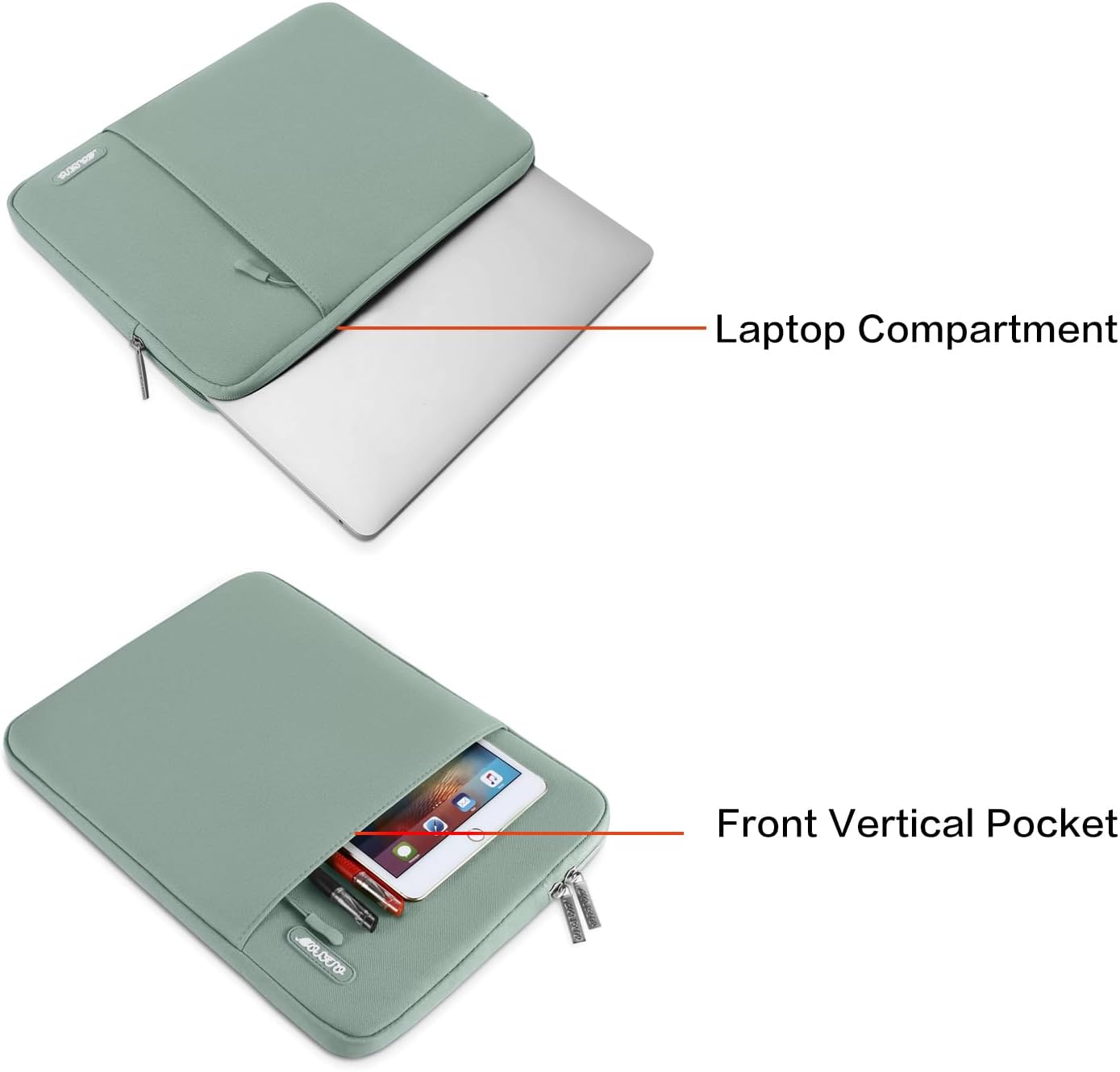 MOSISO Laptop Case 13.3 inch, 13-13.3 inch Laptop Sleeve Compatible with MacBook Air/Pro 13/Pro 14 M5 M4 M3 M2 M1, HP Dell ASUS Lenovo,Polyester Vertical Computer Sleeve Bag with Pocket, Antique Green - Image 2