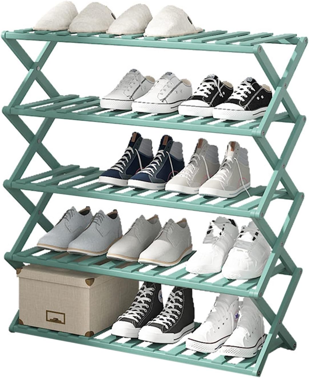 Organizers RENRUIRUI- 5-Tier Bamboo Shoe Rack Simple Folding Multi-Function Shoe Shelf Space Saving Utility Shelves,for Dorm Room Bedroom Entryway