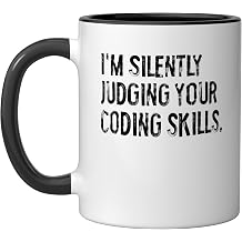 I'm Silently Judging Your Coding Skills Funny Programming Ceramic Mug, Black/White, 11oz