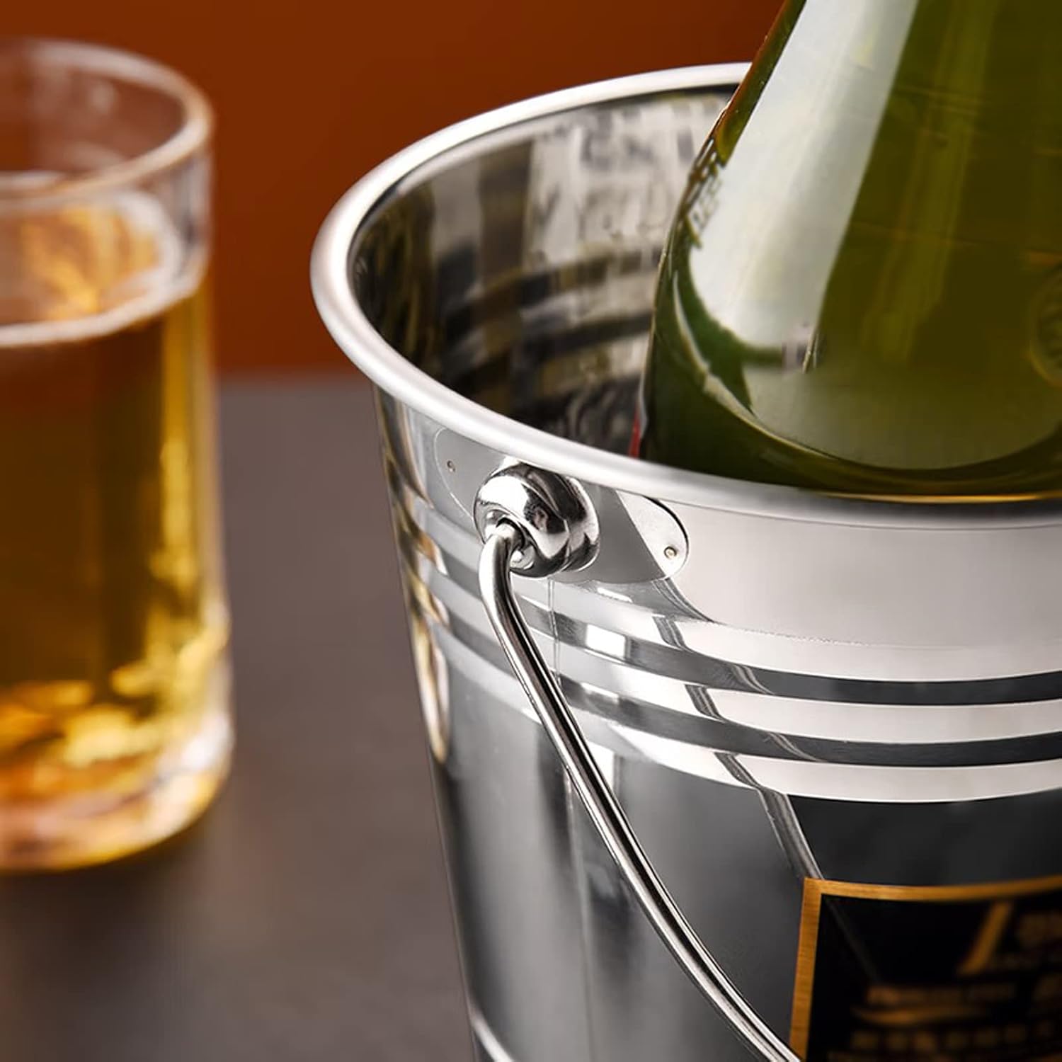 アイスバケツ 快適なハンドル付きステンレス製アイスバケツ、金属製バケツワインバケツチラー、パリティ、ピクニック、キャンプ、屋外バー用