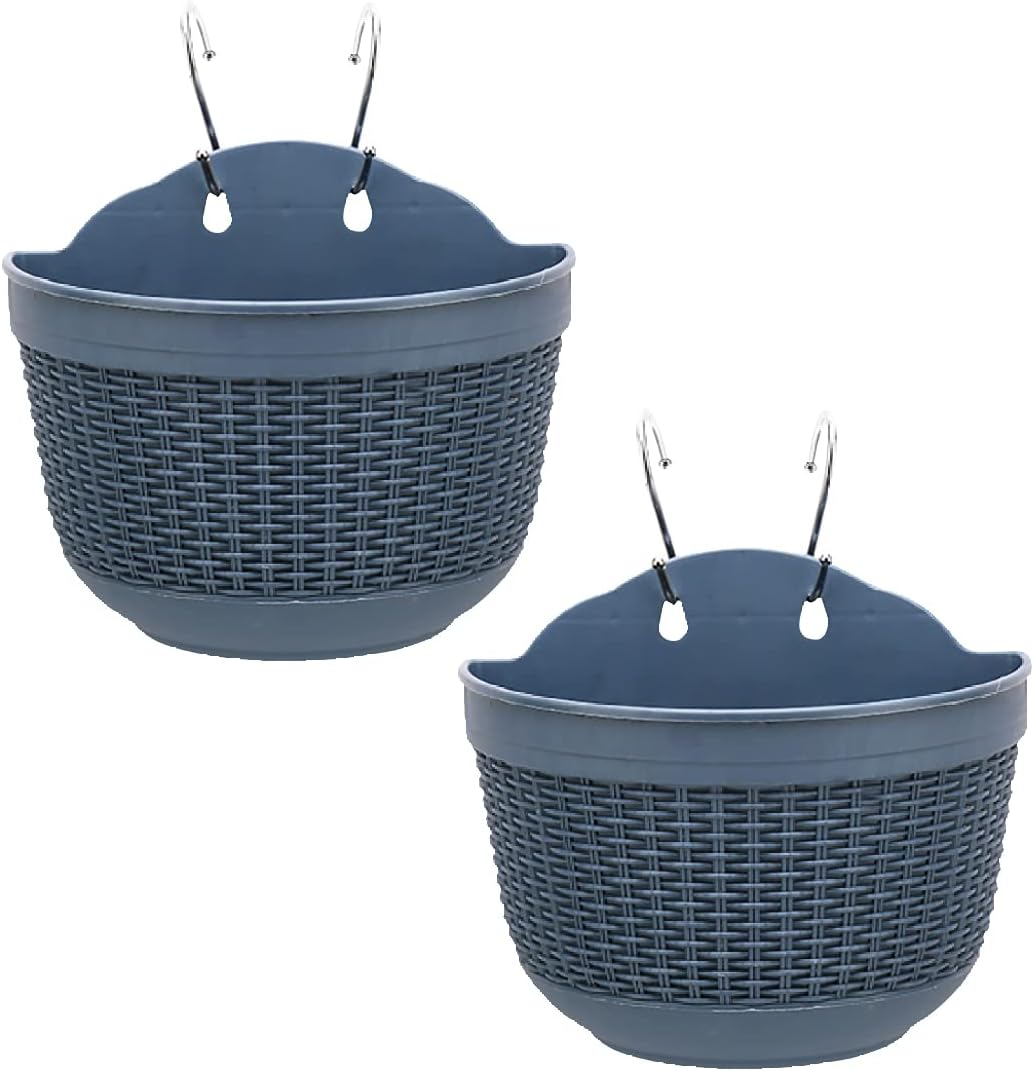 CYANLUX 2 Pack Hanging Planters for Outdoor Indoor Plants, 10 Inch Plastic Plants Pot Wall Mounted, Hanging Flower Pots Plants Container with Hooks for Porch Railings Garden Balcony Patio