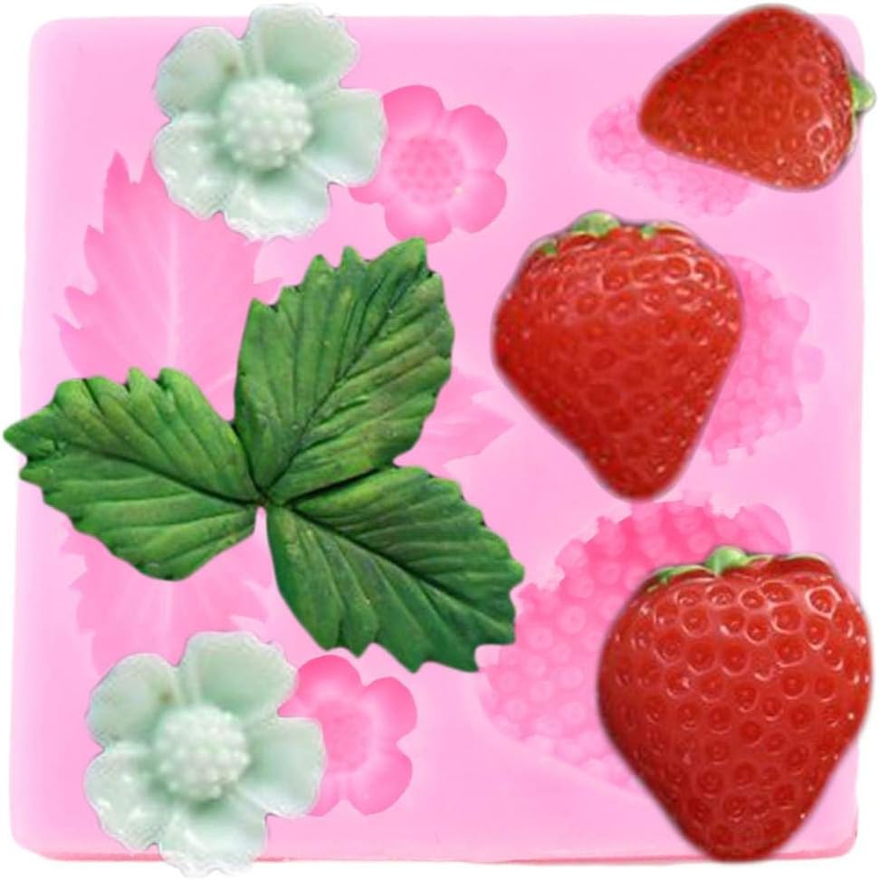 1 Pc 3D Strawberry and Flowers Silicone Mold for DIY Chocolate Gum Paste Handmade Ice Cream Crystal Cupcake Cake Topper Decor Ice Cube Candy Jelly Shots Fondant Mold Pudding Soap Mould Desserts