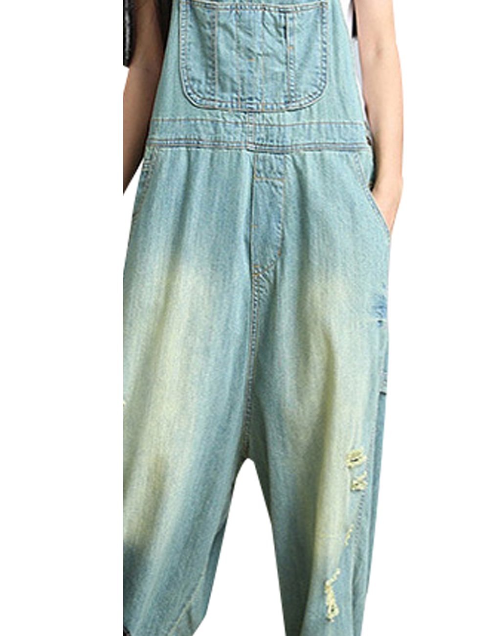Youlee Femmes Été Pantalon large Denim Salopette Pantalon de jumpsuit