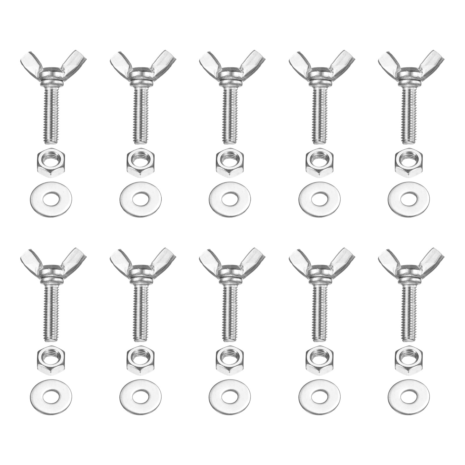 PATIKIL M6-1 x 25 mm Wing Butterfly Screw, 10 Pcs 304 Stainless Steel Wing Nuts and Bolts Machine Fastener Thumb Hand Screws for Electronic Equipment DIY Tools, Silver — image 1