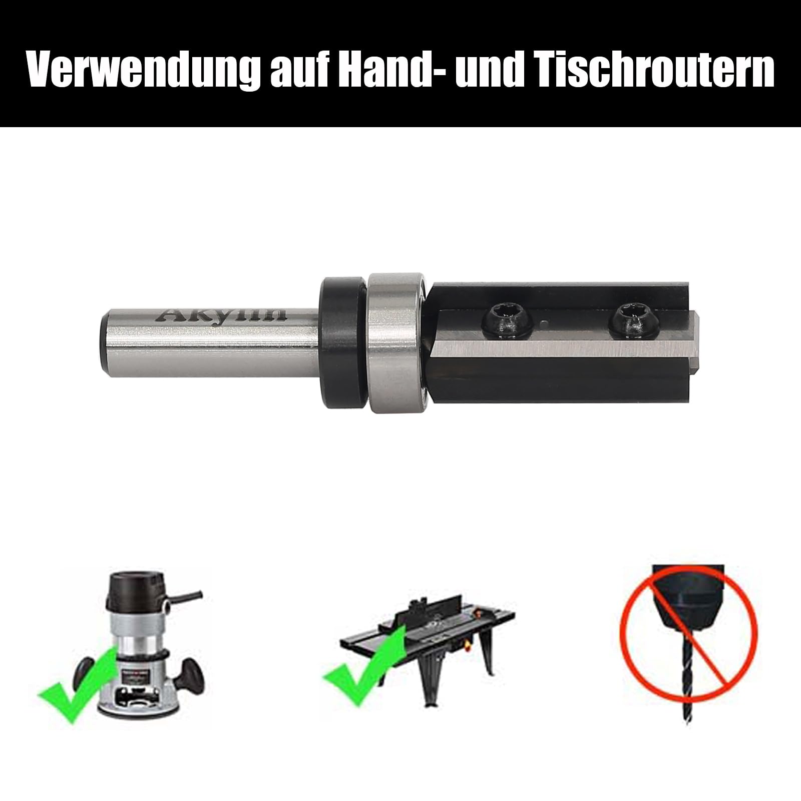 Wendeplatten Bündigfräser 8mm Schaft，4-seitigen Austauschbare Hartmetall Klinge，Bündigfräser Oberfräse mit Kugellager Holzfräser für Kantenbearbeitung