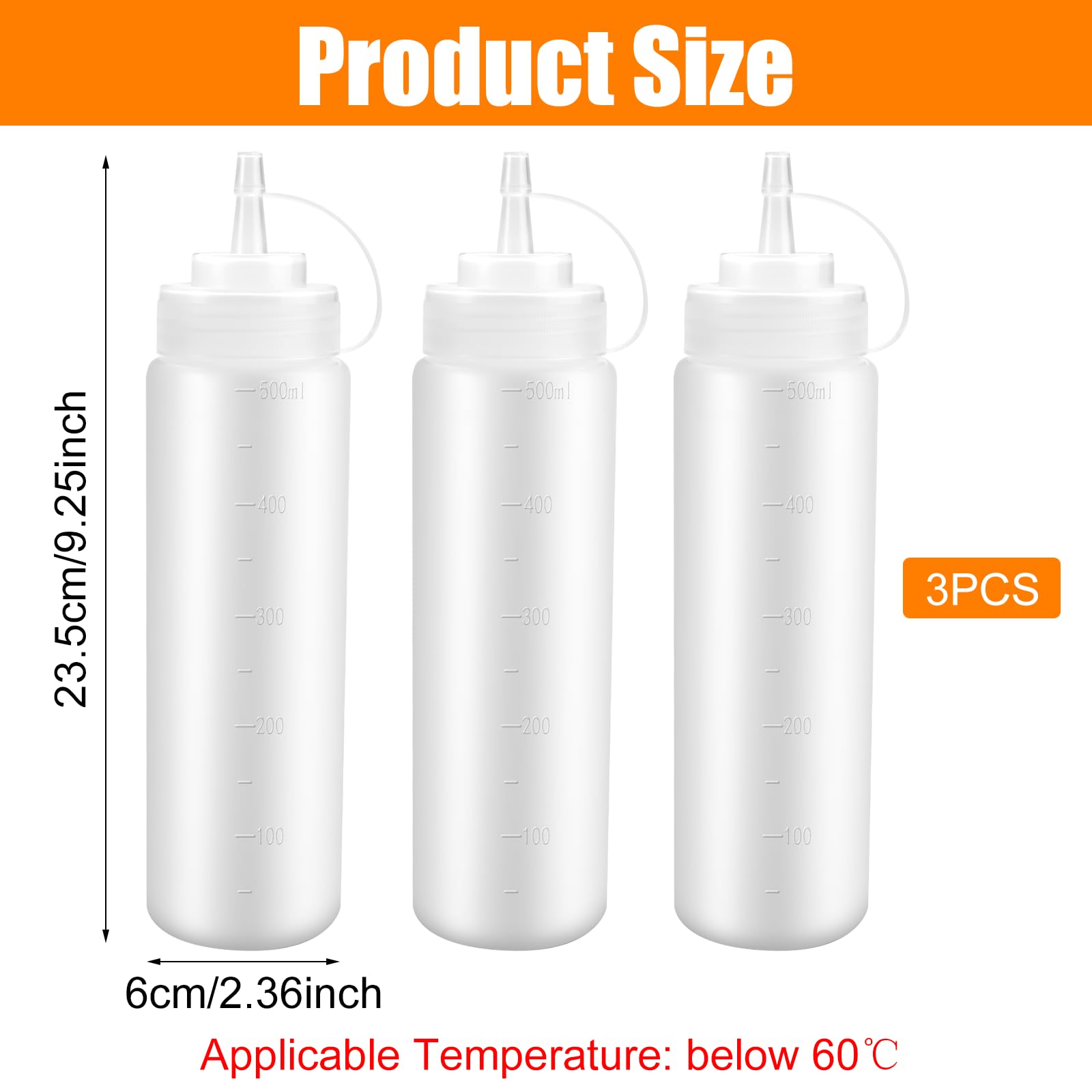 3 Piezas Biberon Cocina,500ml Transparente Condiment Squeeze Bottle,Botella de Salsa de Plástico con Tapa,Sin BPA,Dispensador de Botella para Salsa,Exprimir Condimento Botellas para Ketchup,Mostaza