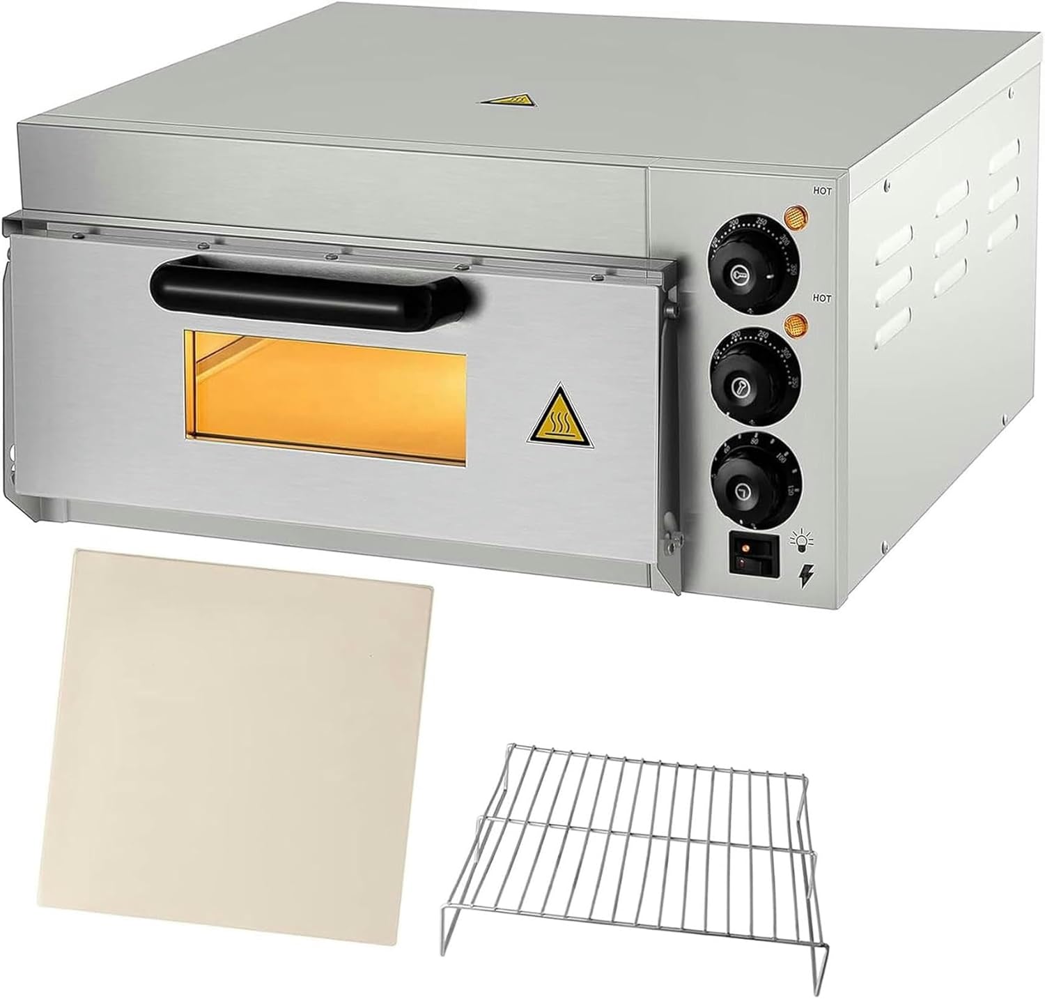 Electric Pizza Oven Maker -1300W, 50-350℃,Separately Controlled Thermostats Stainless Steel Commercial Pizza Oven with Timer