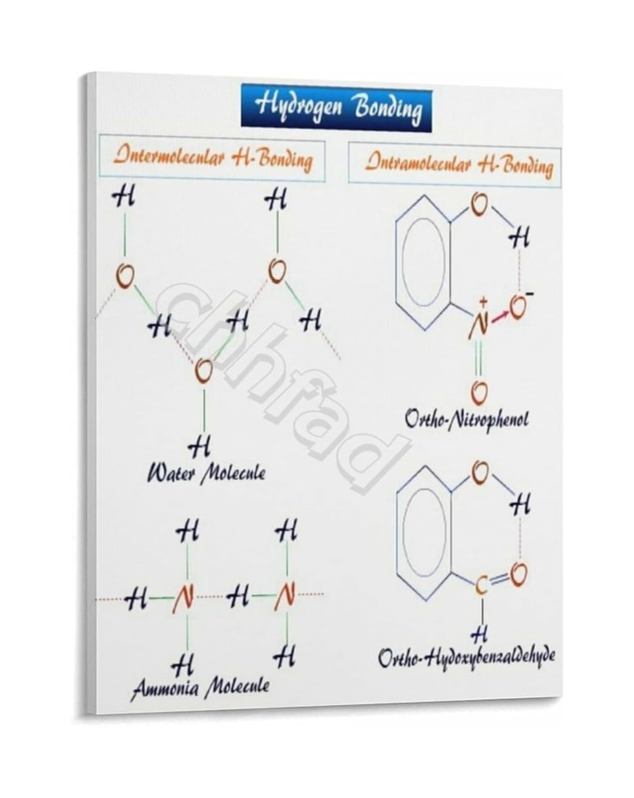 NWPNLXEA STEM Educational Wall-Art Poster for Hydrogen Bonding and Chemical Bonding in Molecules Framed,16x24inch(40x60cm)