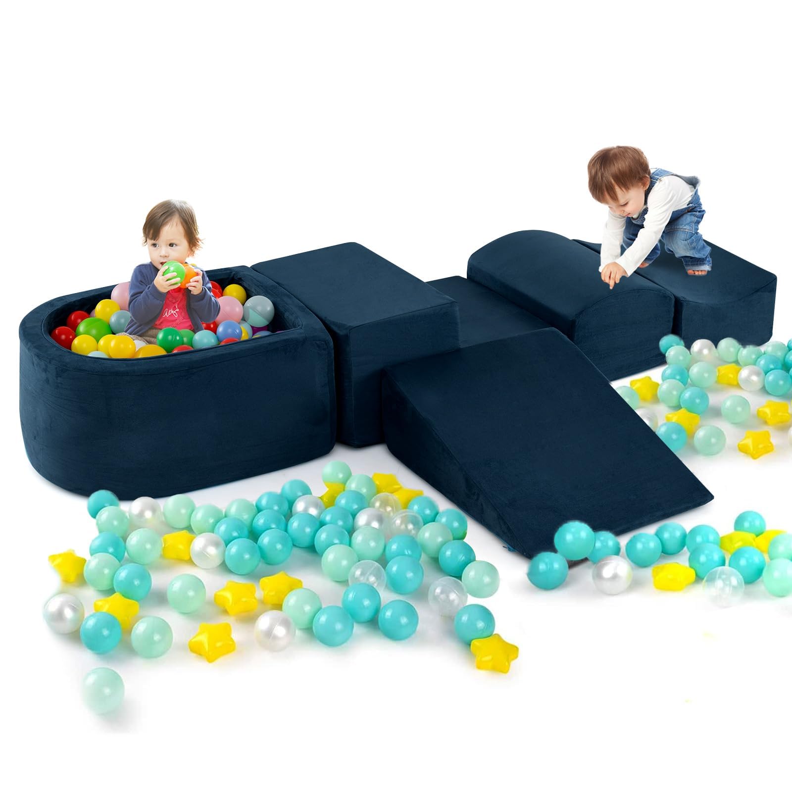 FANTASK 5 pezzi di mattoncini da costruzione grandi, blocchi da arrampicata soft, con vasca per palloni (blu navy), blu navy