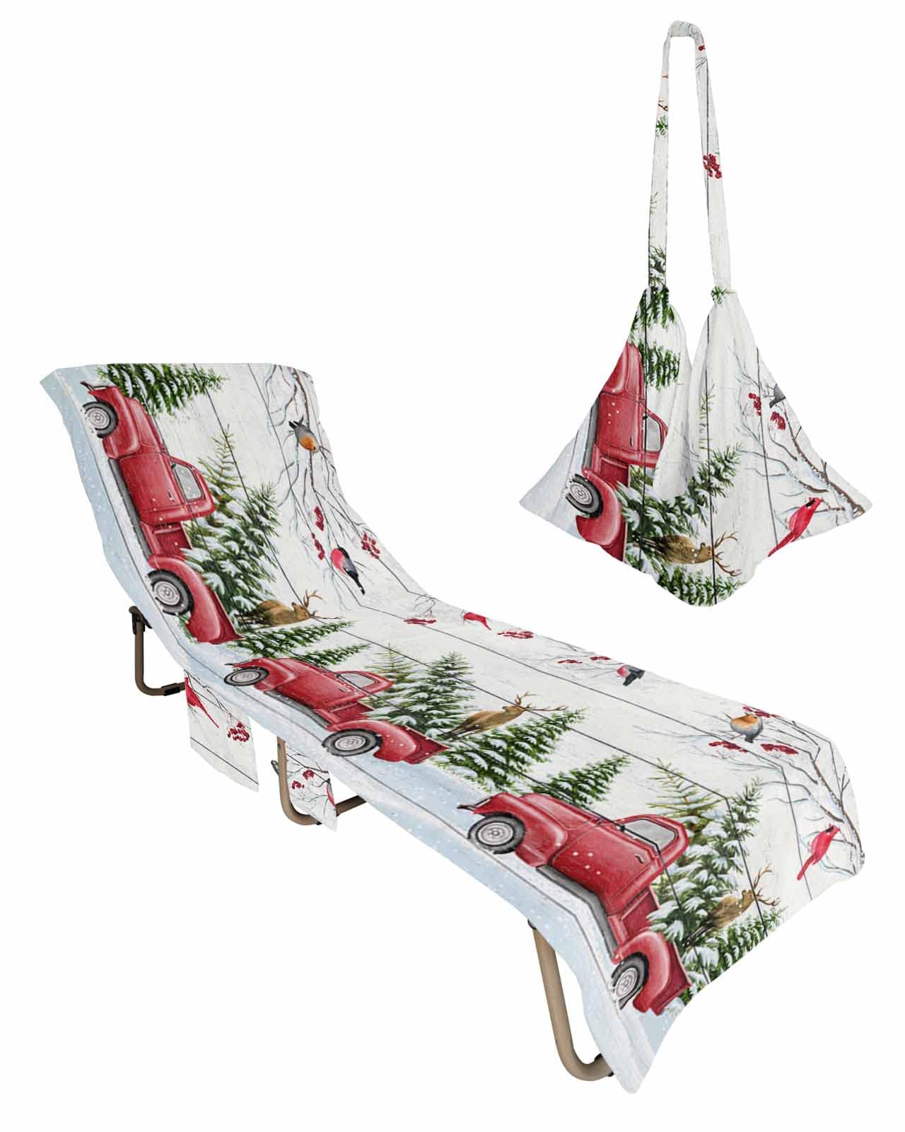 Christmas Chaise Lounger Cover with Pockets, Pool Lounge Chair Covers 85