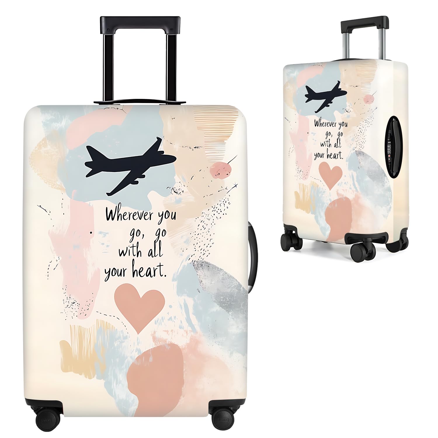 THISFIND Wherever You Go, Go with All Your Heart Airplane Design Luggage Cover, Suitcase Protector for 18-22 Inch Luggage, Stretchable, Machine