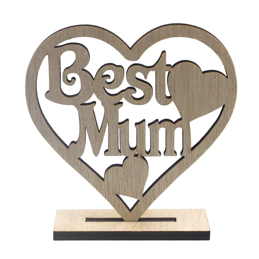 Mom Ornament Mom Ornament Tabletop Decor Wooden Ornament Mothers Day Wooden Heart- Shaped Hollow Ornament for Mothers Day (Wooden Lubricious) Heart Ornament Letter Decor Desk Topper