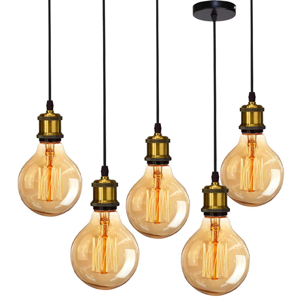 iDEGU 5 Stück Vintage Metall Pendelleuchten, Retro Edison Hängelampe E27 Lampenfassung Deckenfassung Lampe Sockel Fassung DIY Lampe Zubehör (5er, Messing)