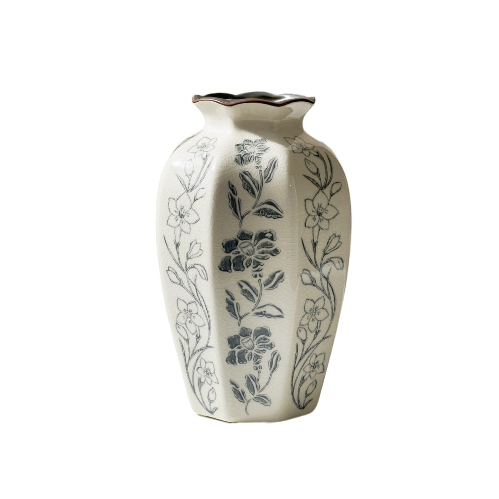 guiling-1986 Vases Decor Vintage Ink Blue and White Porcelain Vase Decoration for Living Room Dining Table Flower Vases(Large)