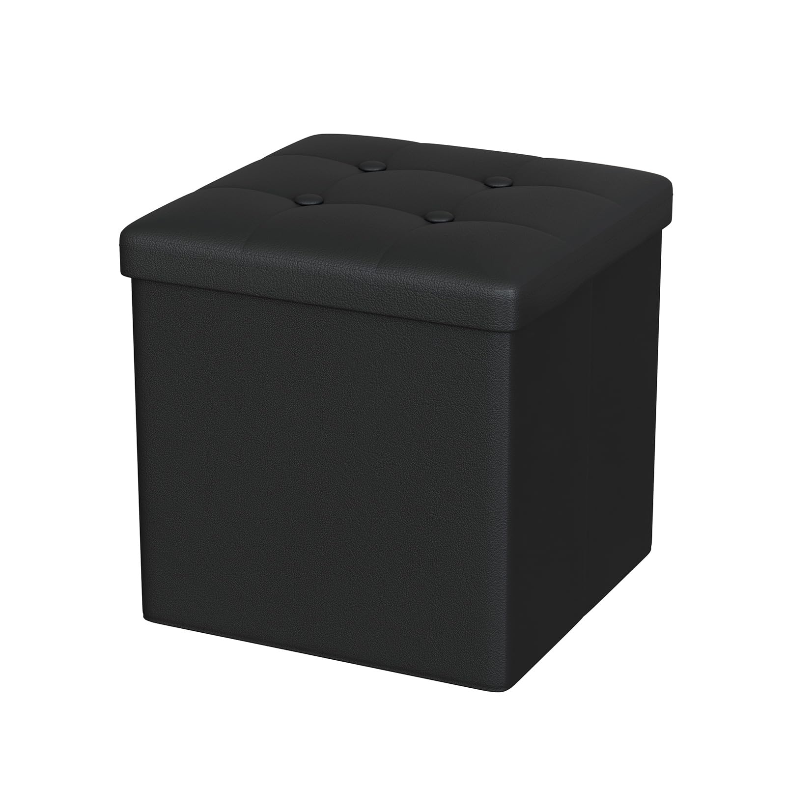 Oak & Tea PU Leather Storage Ottoman, Foldable Seat Stool with Storage, Small Cube Footrest Pouffe, Compact Storage Bench for Living Room, Bedroom, 30x30x30cm, Black
