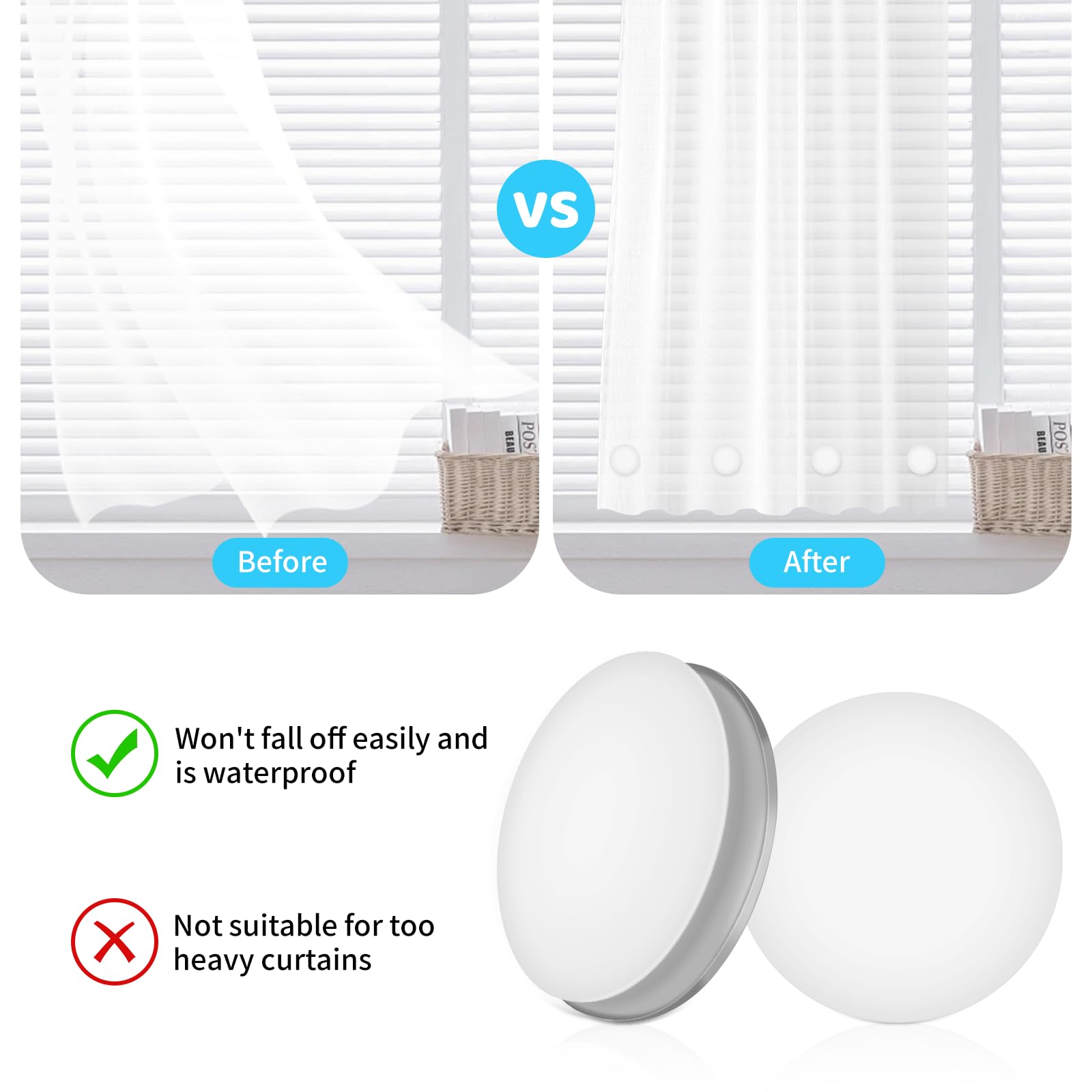10 works Shower Curtain Magnet, White Magnetic Shower Curtain Weights, Round Shower Curtain Weight - Image 4