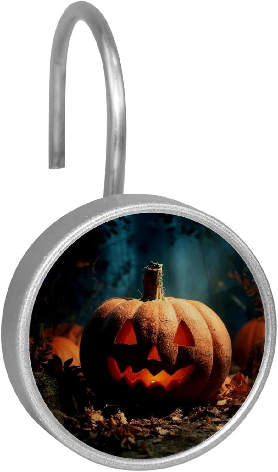 Set of 12 Pumpkin Halloween Fall (2) Shower Curtain Hooks, Stainless Steel Rust-Resistant Decorative Hanger Rings
