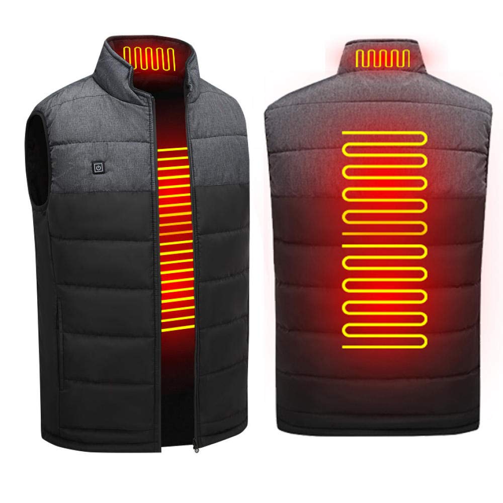 Veste chauffante USB noire mixte doudoune légère lavable en taille XXXXL pour l'hiver
