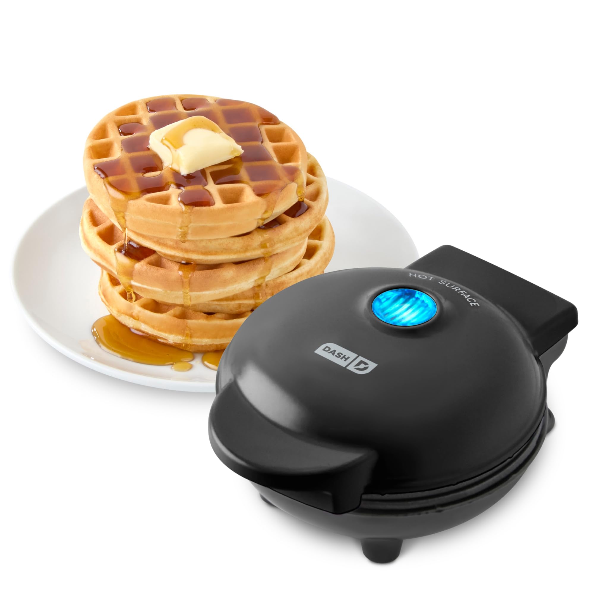 Mini Waffle Maker- Compact Electric Iron for Creative Homemade Treats - PTFE nonstick surface - Easy-to-Clean - Perfect for Kids & Families - Black