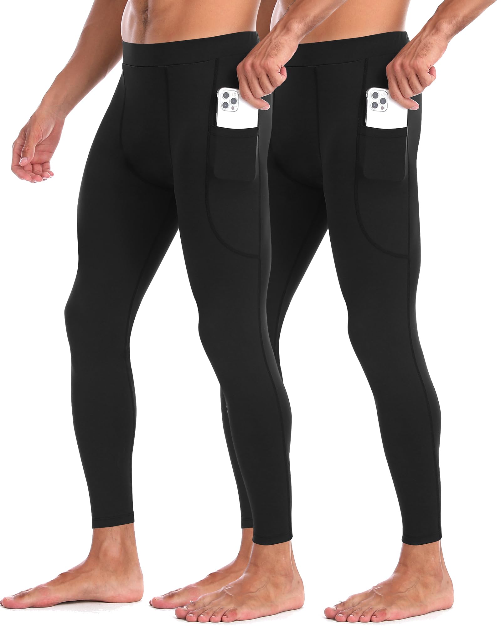 Mens Yoga Compression Pants - Athletic Leggings with Pockets Running Workout Basketball Base Layer Tights Quick Dry