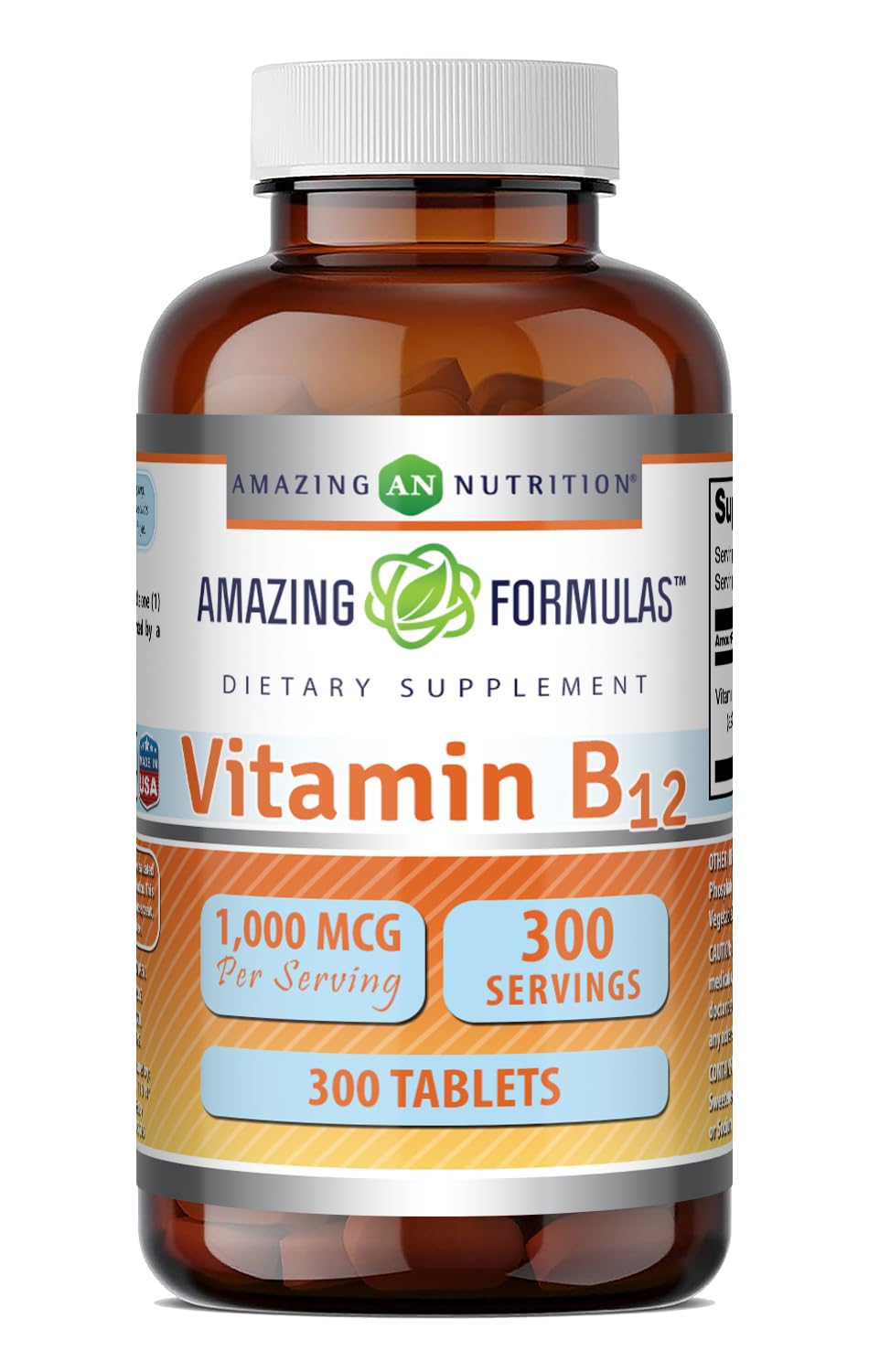 Amazing Formulas Vitamin B12 (Cyanocobalamin) 1000 Mcg per Serving | 300 Tablets Supplement | Non-GMO | Gluten-Free | Made in USA 300 Count 300 Count (Pack of 1)