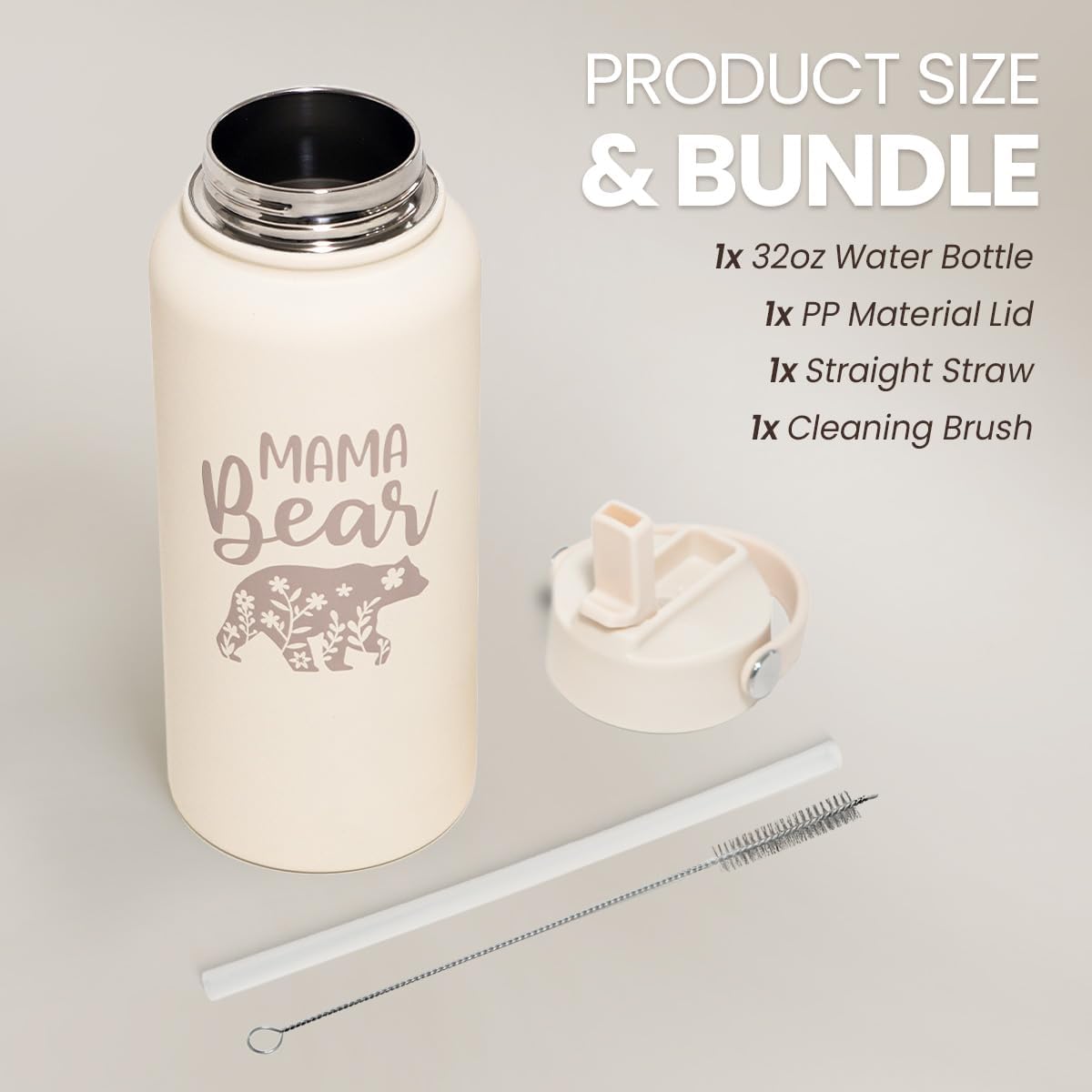 Mom Water Bottle, Mama Bear Bottles 32oz Stainless Steel Insulated with Lid, Mom Gifts from Daughter Son, Gifts for Mother's Day Christmas Birthday - Image 3