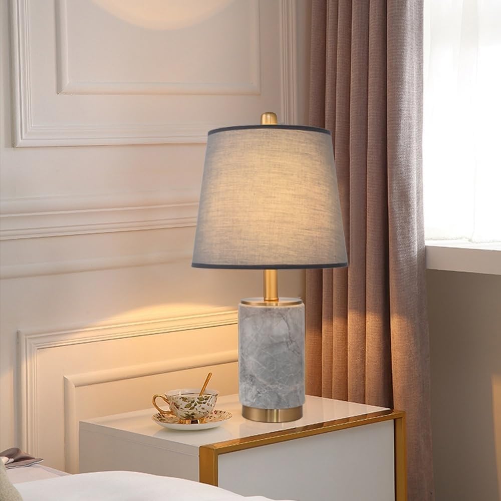 Dfaeekiyo Gray Shade Marble Nightstand Table Light Nordic Luxury Bedside Lights Post-Modern Desk Lamp For Bedroom Living Room(Gray Shade)