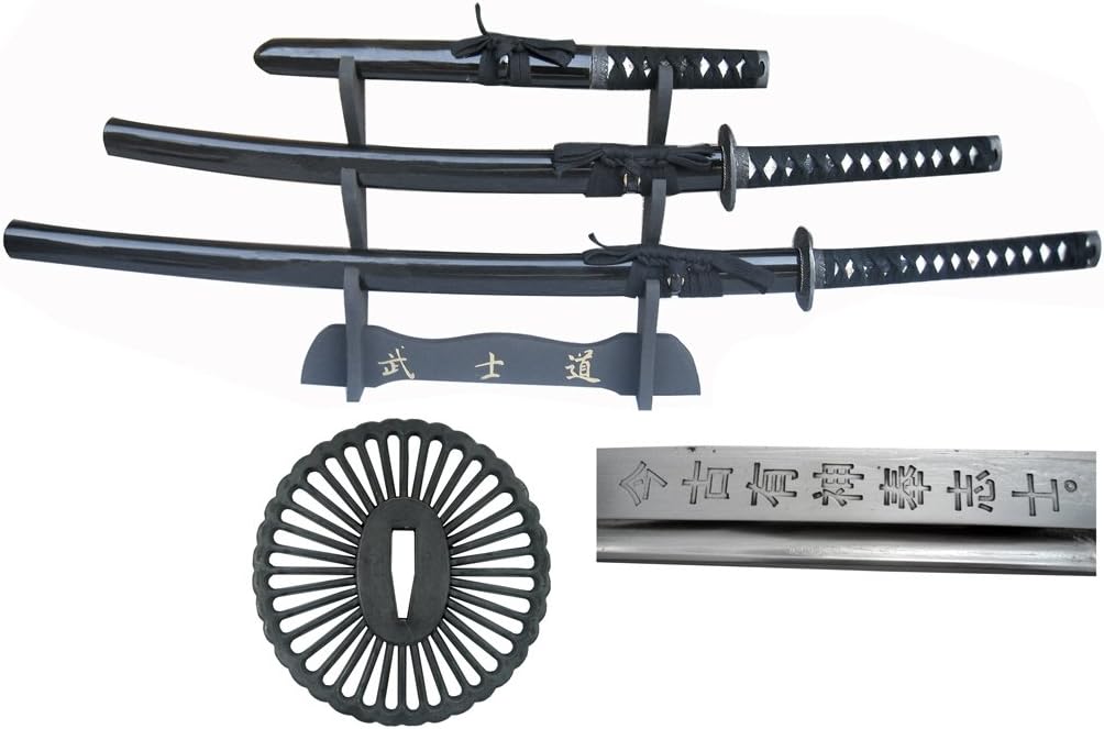 Musha 3 Pcs Hand Forged Samurai Sword Set Black
